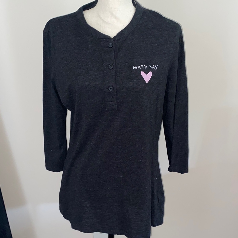Mary Kay Black Button-Up with Pink Heart Size L